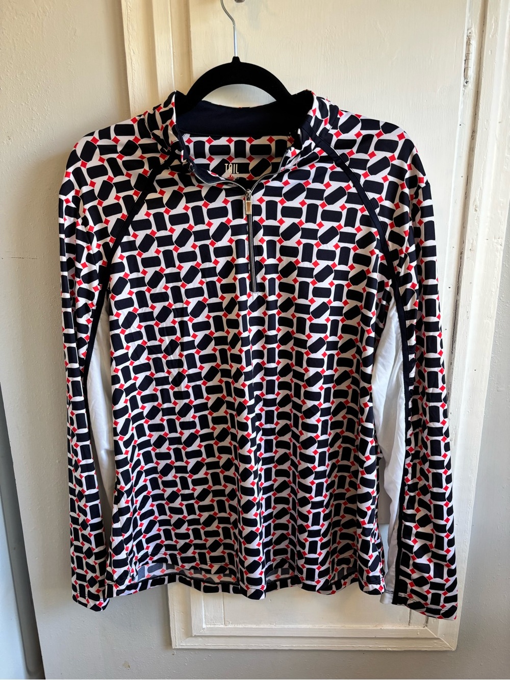Tail Women's Long-Sleeve Zip Geometric Top - Black/White/Red